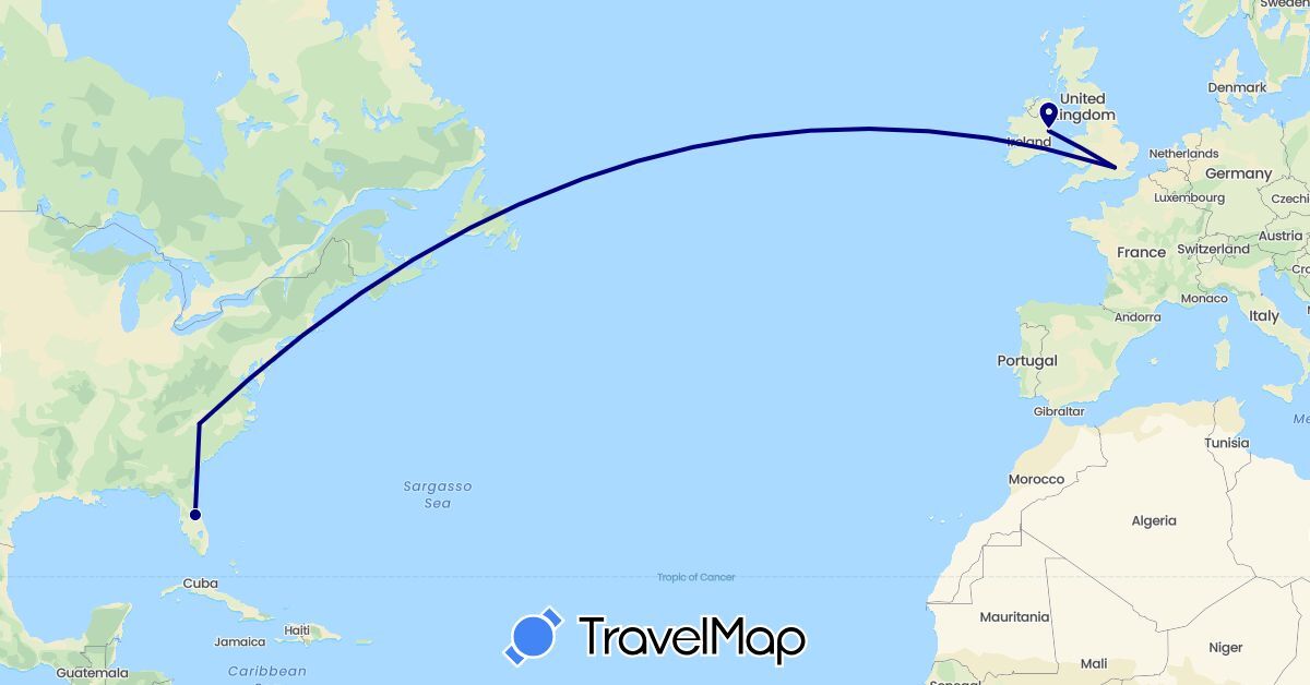 TravelMap itinerary: driving in United Kingdom, Ireland, United States (Europe, North America)